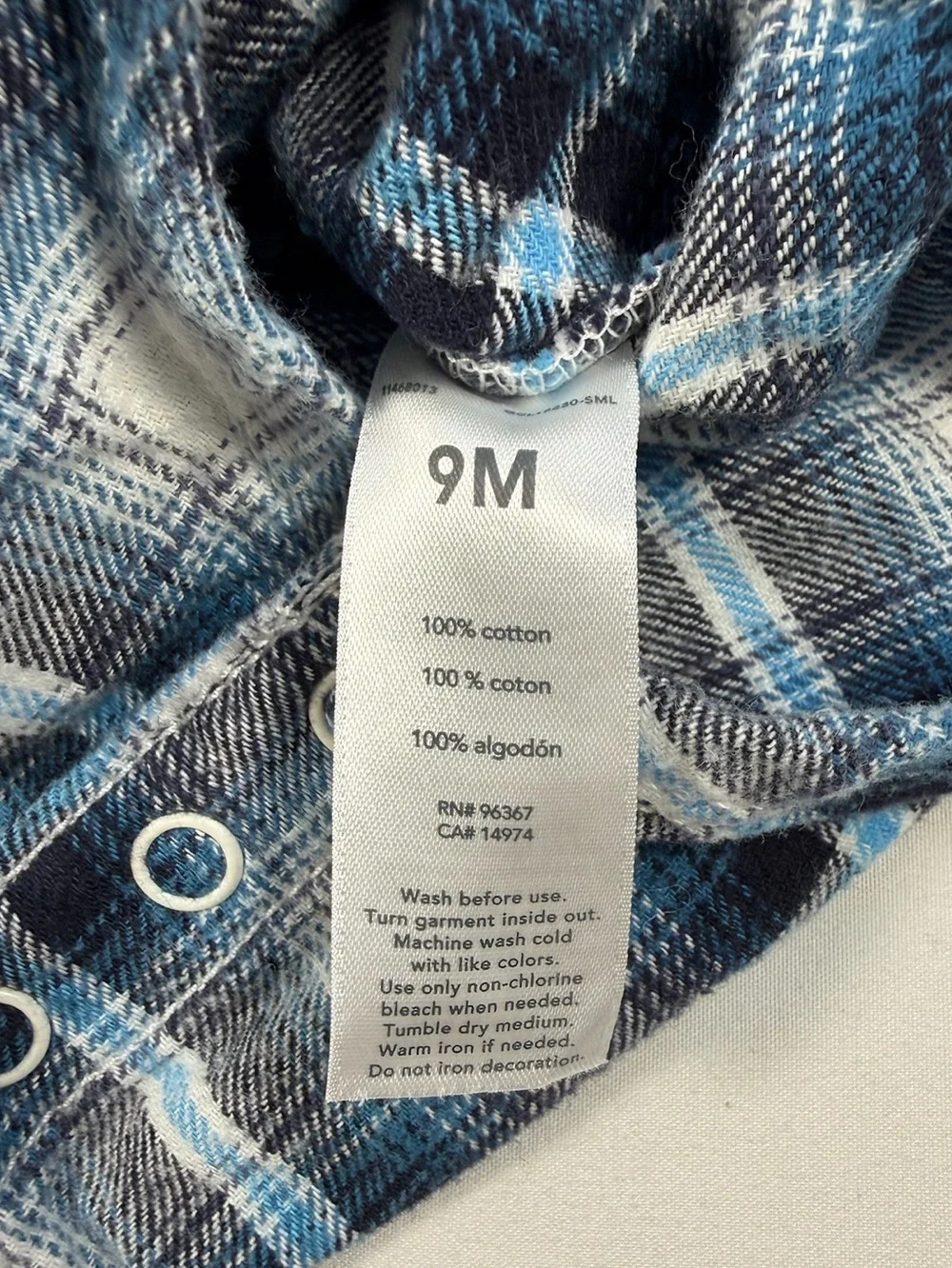 OSHKOSH BGOSH Baby Plaid Flannel Shirt Bodysuit Size 9M Blue Lumberjack Cozy‎
